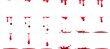 Dripping blood animation. Red paint splash for game, murder or crime scene with bloody splatter, halloween horror decoration for holiday celebration isolated set vector illustration