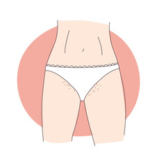 The teenage girl and pubic hair. Wears white panties