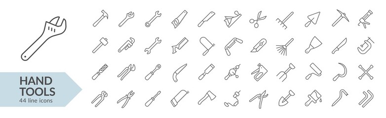 Hand tools line icon set. Isolated signs on white background. Vector illustration. Collection