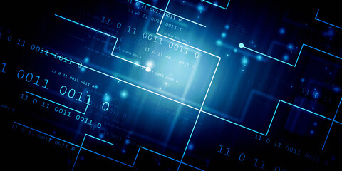 2d illustration abstract digital binary data on computer screen