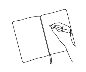 Wall Mural - Single line drawing of an open book with flying pages. drawing. notebook illustration. one line book doodle. Continuous line drawing handwritten notes in workbook