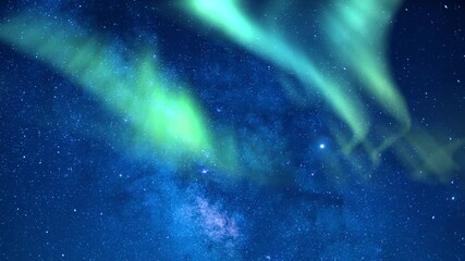 aurora and milky way galaxy summer south sky 50mm time lapse simulated northern lights