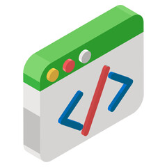 online web development syntax, web coding isometric icon design