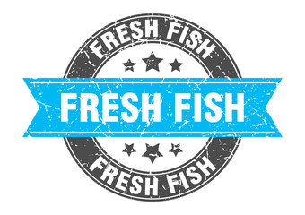 fresh fish round stamp with ribbon. label sign