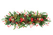 © marilyn barbone - Natural winter floral decoration with holly, loose red berries, ivy, mistletoe, cedar cypress leaves, pine cones & acorns on white background. Traditional nature theme for Christmas & New Year.