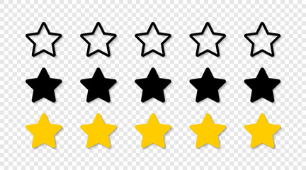 Star. Stars vector icons, isolated. Rating 5 stars. Vector illustration