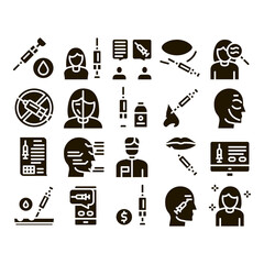 Wall Mural - Injections Collection Elements Icons Set Vector Thin Line. Anti-ageing Treatments Procedure, Fillers Medical Cosmetic Injections Glyph Pictograms Black Illustrations