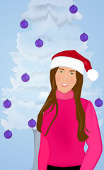 Wall Mural - Portrait of a woman standing in front of a Christmas tree