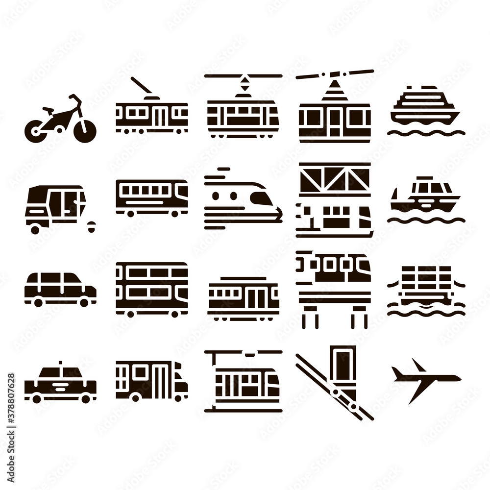 Public Transport Vector Line Icons Set. Trolleybus And Bus, Tramway And ...