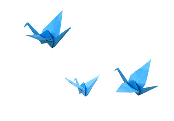 Wall Mural - Folding birds Paper, origami crans flying on white