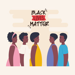 black lives matter, group African of profile, stop racism vector illustration design