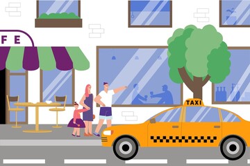 Canvas Print - Catch Taxi Street Flat Composition