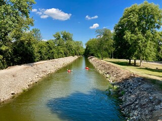 two kayakers on the canal