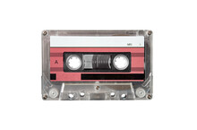 Close Up Of Retro Music Audio Tape Cassette Isolated On White Background
