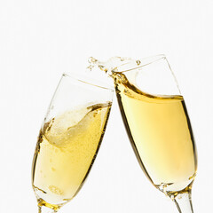 Close-up of two flutes of champagne