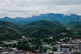 Fototapeta Uliczki - A high angle aerial view of Gatlinburg Tennessee and the Great Smoky Mountains
