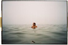 Woman Foggy Beach Analogic Photography