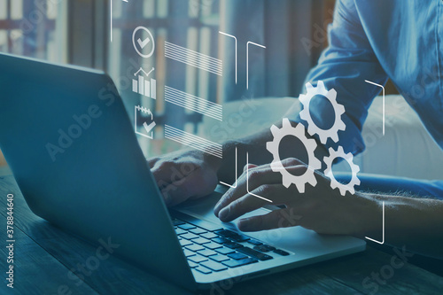 Fotomural automation, industrial business process workflow optimisation concept on virtual