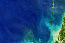 Sea Taken From Space, Detailed Earth Surface On Global Satellite Photo. Elements Of This Image Furnished By NASA.
