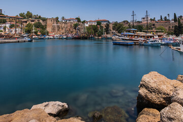 Wall Mural - Old harbor in Kaleici, Antalya, Turkey - travel background. August 2020. Long exposure picture