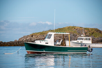 Wall Mural - Boats in the bay on Monhegan Island in Maine United States