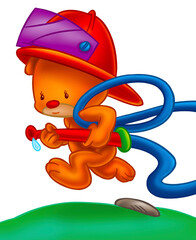 Poster - a digitally illustrated cute fire fighter