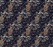 Traditional Indian Paisley Pattern On Navy   Background