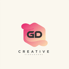 GD Initial Letter logo icon design template elements with wave colorful