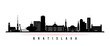 Bratislava skyline horizontal banner. Black and white silhouette of Bratislava City, Slovakia. Vector template for your design.