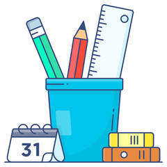 Canvas Print - 
Stationery holder vector, icon of pencil with ruler in a cup
