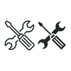 Wall Mural - Screwdriver and wrench line and glyph icon, line style and solid style.
This form of screwdriver has been replaced in many workplaces and homes with a more modern and versatile tool, a power drill.