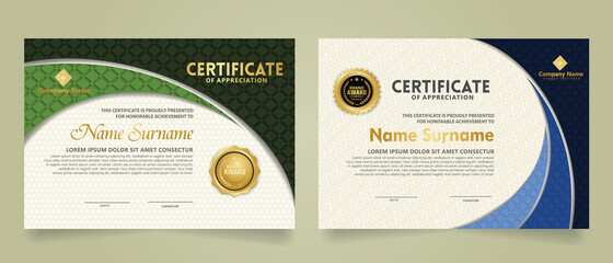 Wall Mural - Set modern certificate template with realistic texture diamond shaped on the ornament and modern pattern background