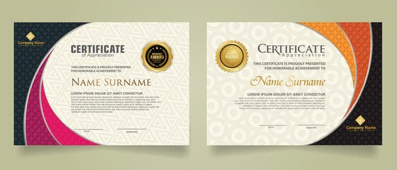 Wall Mural - Set modern certificate template with realistic texture diamond shaped on the ornament and modern pattern background