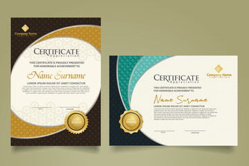 Wall Mural - Set modern certificate template with realistic texture diamond shaped on the ornament and modern pattern background