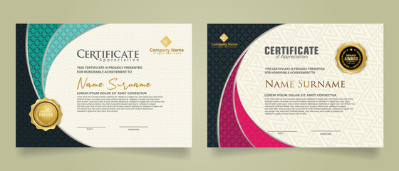Wall Mural - Set modern certificate template with realistic texture diamond shaped on the ornament and modern pattern background