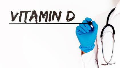 Doctor writing word VITAMIN D Medical concept on white background