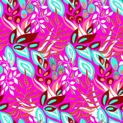 Naklejka na meble Vector seamless pattern. Abstract drawing with plant elements. Vivid colors in pictures. Hand drawn. Use for printing prints on fabrics, wallpapers and more.