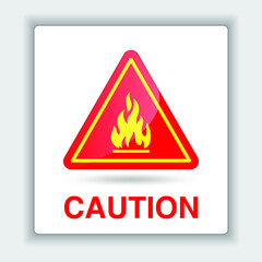 Fire warning sign in red triangle. Flammable, inflammable substances icon. Fire caution sign. Eps 10 vector illustration.