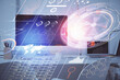 © peshkova - Double exposure of desktop with personal computer on background and tech theme drawing. Concept of Bigdata.