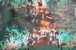 Corroded and peeling paint on rusty metal texture. Background