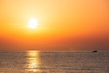 Beautiful Orange Sunrise Or Sunset At Sea