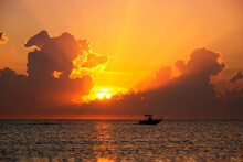 Beautiful Orange Sunrise Or Sunset At Sea