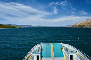 Canvas Print - Car ferry in Paliki Bay on the island of Kefalonia