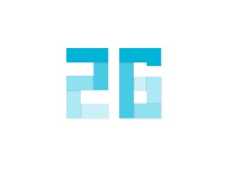 26 number, vector logo, paper cut desing font made of blue color tones .Isolated on white background. Eps10 illustration