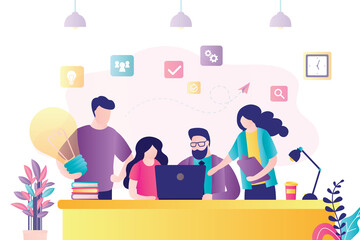 Wall Mural - People are working together on new project. Collective joint work, discussion and negotiation. Business team concept.