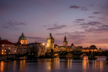 Wall Mural - Old Prague on a pink sunset