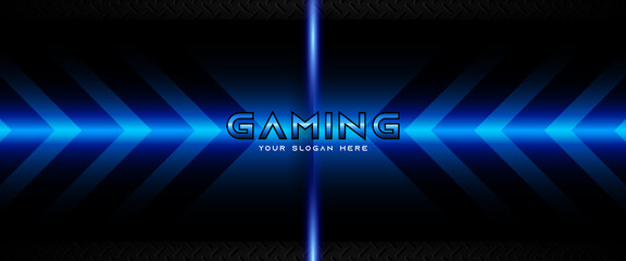 Wall Mural - futuristic blue and black abstract gaming banner design with metal technology concept. vector illust