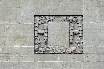 Architectural decoration on the wall, bas-relief, copy space