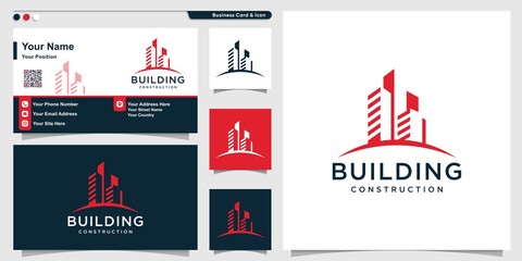 Wall Mural - Building logo with cool modern style and business card design template Premium Vector