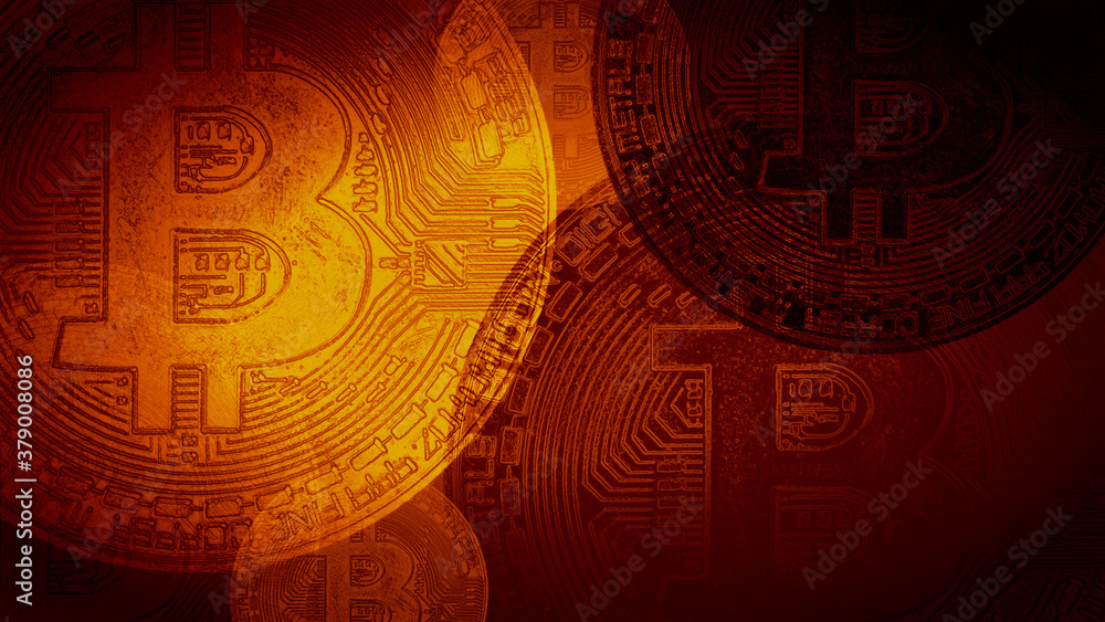 Stylish texture with the image of e-currency bitcoin - obrazy, fototapety, plakaty 
